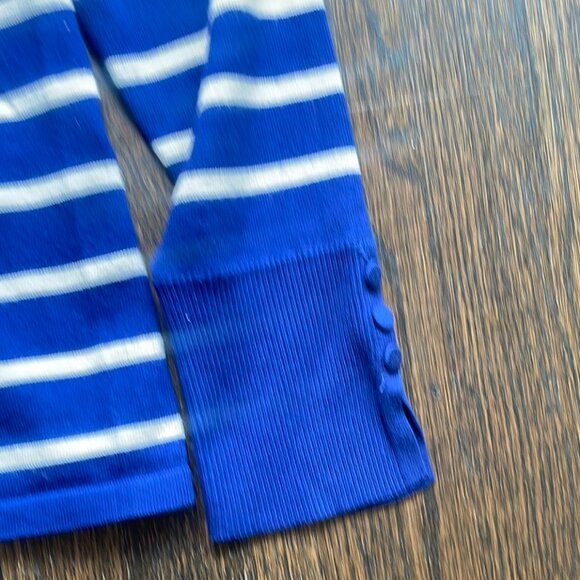 Chicos Striped Long Sleeve Sweater Blue White Pink Size 1 Button Cuff Detail - Picture 3 of 7